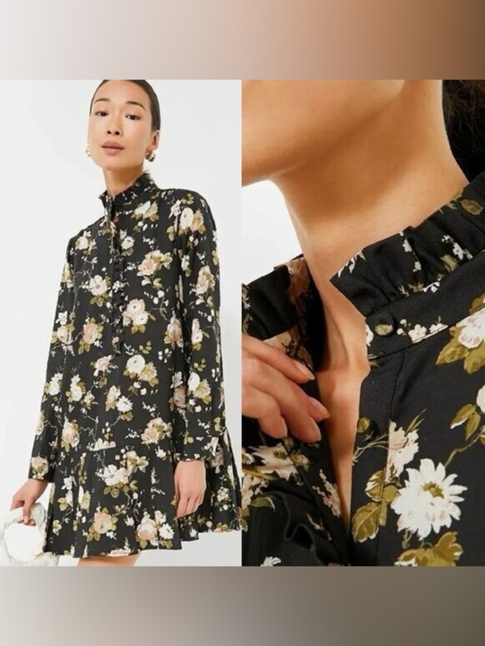 NWT Tuckernuck Sz M Midnight Garden Tate Ruffle Shirt Dress with long sleeves